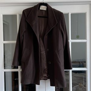 Chocolate brown fleurette 100% wool trench coat